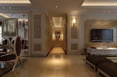 歐式風格別墅走廊吊頂與護墻板裝修效果圖賞析